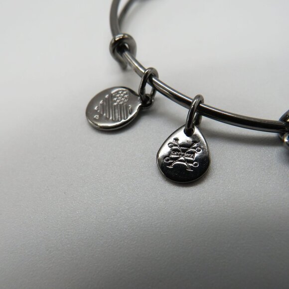 Alex Ani Cross Charm Bangle Bracelet Gun Metal Gray Tone Adjustable - Picture 4 of 8